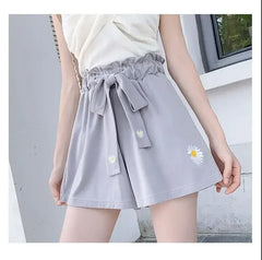 Summer Lightweight Black Casual Sports Pants Women Student Loose High-Waist Wide-Leg Shorts