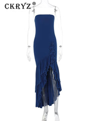 Ladies Summer Ruffle New Fashion Elegant Evening Party Dress Women Sleeveless Backless Tube Bodycon Maxi Dresses Female Clubwear