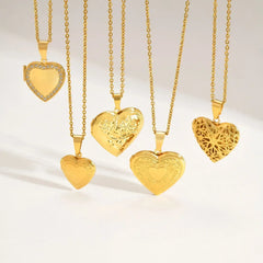 Vnox Stainless Steel Heart Locket Necklace Pendant with Photo Frame, Elegant Gold Plated Design Womens Gift