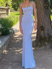 European and American Fashionable WOMEN'S Wear Spring and Summer Ins Style Sexy Slim Sling Printed Bare-back Dress Women