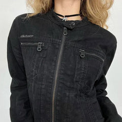 Rockmore Streetwear Double Zipper Denim Jackets Solid Casual Vintage Long Sleeve Outerwear Harajuku Cargo Style Women's Coats