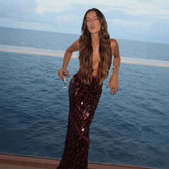 2025 Glitter Sequins Spaghetti Straps Women's Evening Dress Sleeveless Backless High Waist Floor Length Lady Birthday Party Gown