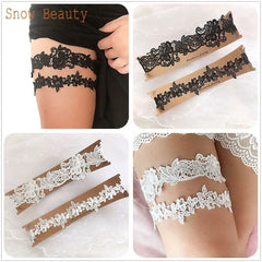 K03 2 PCS Sexy Lace Flower Crystal Pearls Wedding Garter Belt Thigh Ring Bridal Leg Garter Stocking Garter Belt Girl Women