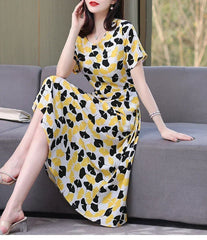 New Fashion Casual 2024 Summer Elegant Dresses For Women O-Neck Print Vintage Short Sleeve Dress Loose Women Clothing