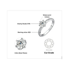 JewelryPalace Moissanite D Color 0.5ct 1ct 1.5ct 2ct 3ct Round S925 Sterling Silver Wedding Engagement Ring for Women