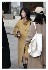 CHIC VEN Korean Women Woolen Coat Single Breasted Loose Stand Collar Belt Long Double-sided Ladies Overcoat Autumn Winter 2024