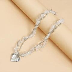 Fashion Heart Beaded Necklace for Women Boho Elegant Irregular Crystal Chain Y2K Choker Exquisite Party Gift Jewelry Accessories