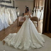Flavinke Customized A-line Lace Appliques Wedding Dresses 2025 Off Shoulder Sweetheart Wedding Gowns Backless Bride Gown