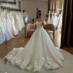Flavinke Customized A-line Lace Appliques Wedding Dresses 2025 Off Shoulder Sweetheart Wedding Gowns Backless Bride Gown