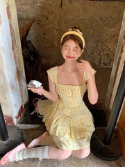 Lolita Kawaii Y2k Colorful Dot Print Dress Women Sweet Sleeveless Mini Dress Outwear One Piece Dress Korean Fashion Clothing