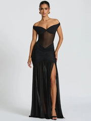 Mozision Off-shoulder Backless Sexy Maxi Dress Women Gown Halter Sleeveless Backless Thigh High Split Club Party Long Dress