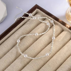 New Trendy Fashion 925 Silver Pearl Simple Elegant Thin Chain Pendant Necklace for Women Girl Jewelry Dropship Wholesale