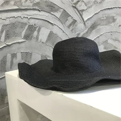 Women Sun Hat Big Eaves Waves Beach Cap Ladies Hat Big Brim Sun Visors UV Cut Bucket Panama Cap Foldable Straw Sunscreen Vintage