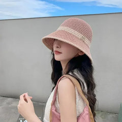Outdoor Sunshade Hats Summer Breathable Hollow Knitted Korean Fashion Women Fisherman Hat Permeability Crochet Retro Bucket Hat