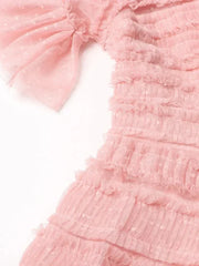 Patchwork Edible Tree Fungus Elegant Dresses For Women Round Neck Short Sleeve High Waist Temperament Dress Female Fashion