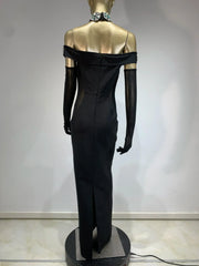 Summer Bandage Dress 2025 Women Celebrity Sexy Diamonds Crystal Black Maxi Long Bodycon Elegant Evening Club Party Dress