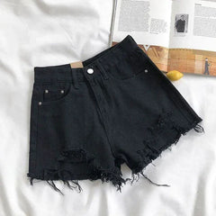 Korean Denim Holes Shorts For Women Fashion High WaistWide Leg Short Jeans Female Designer Casual Street Short 2024 New