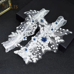 K03 2 PCS Sexy Lace Flower Crystal Pearls Wedding Garter Belt Thigh Ring Bridal Leg Garter Stocking Garter Belt Girl Women