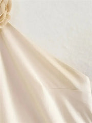 MUJER Flower Halter Dress Woman Off Shoulder Satin Long Dress Women Backless Sexy Evening Dresses Summer Party Dresses For Women