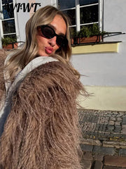 Warm Fluffy Faux Fur Cardigan Coats Women's Winter Turn-down Collar Full Sleeve Overcoat 2025 Autumn New Lady Solid Streetwear