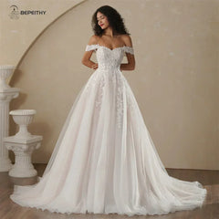 Boho Champagne Wedding Dress | Custom A-Line Bridal Gown -femstylo