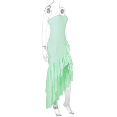 Ladies Summer Ruffle New Fashion Elegant Evening Party Dress Women Sleeveless Backless Tube Bodycon Maxi Dresses Female Clubwear