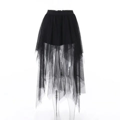 Casual Skirts Punk Sexy Net Yarn High-Waisted Irregular Skirt for Women Summer New European and American Gothic Style Versatile