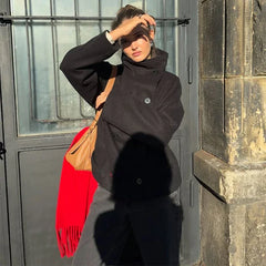 Fashion Women's Stand Collar Woolen Coats Long Sleeve Loose Female Short Coat 2025 Autumn Winter Office Lady Street Jacket