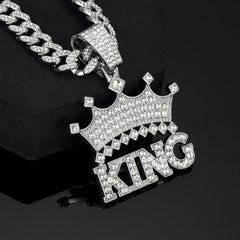Men Hip Hop Crown with King Pendant Necklace with 13mm Crystal Cuban Chain HipHop Iced Out Bling Necklaces Fashion Charm Jewelry