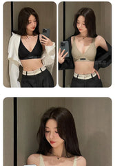 MOYISU Lingerie Women's Summer Traceless Small Bra Pull Together No Underwire Jelly Bar Soft Support Tuck Back Bra Cover