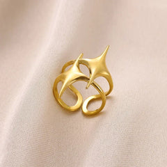 Stainless Steel Flower Open Rings For Women Trend Wedding Heart Jewelry Gold Color Geometric Hollow Ring Daily Accessories Gift