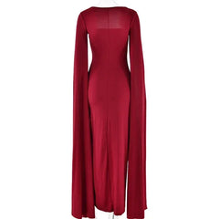 Mozision Long Cape Sleeve Split Maxi Dress For Women Gown Fashion Solid Square Collar Evening Sexy Long Dress Elegant New