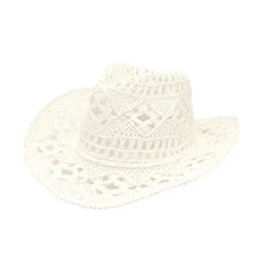 Summer Outdoor Men Women Hand-woven Western Cowboy Straw Hats Wide Brim Breathable Beach Jazz Cap Sun Protection Hat
