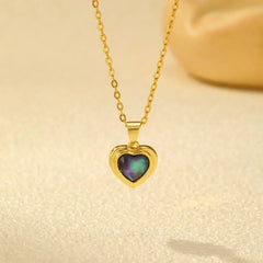 Summer Waterproof Necklace for Women, Nature Abalone Shell Heart Square Round Shape Pendant Statement Jewelry