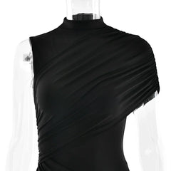 Irregular Pleated Mini Dress | Tassel Hem Streetwear Dress - Femstylo