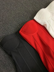 Real Photos Women New Bandage Dress Strapless Laced Up Back Flowers Hem Bodycon Mini Celebrity Evening Party Birthday Dresses