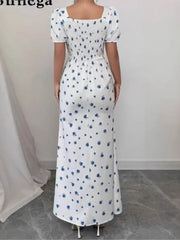 Elegant Short-sleeved Dress For Women Spring Summer Fashion Printing Waist-tightening Patchwork Loose Casual Dresses Female