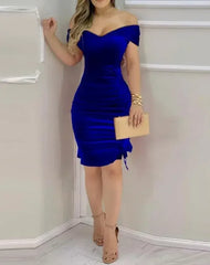 Female Glitter Off Shoulder Velvet Elegant Party Dress Temperament Fashion Women's Clothes Drawstring Glamorous Sexy Dresses