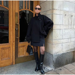 Fashion Women's Stand Collar Woolen Coats Long Sleeve Loose Female Short Coat 2025 Autumn Winter Office Lady Street Jacket