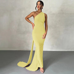 Hugcitar One Shoulder Backless Adjustable Scarf Loop Ruched Sexy Maxi Dress Women Elegant Y2K Streetwear Festival Outfit