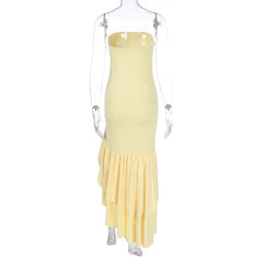 Ladies Summer Ruffle New Fashion Elegant Evening Party Dress Women Sleeveless Backless Tube Bodycon Maxi Dresses Female Clubwear