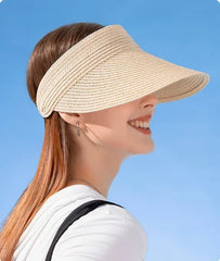 Spring and Summer Women's Outdoor Sunshade Straw Hat Fashion Empty Top Duck Tongue Hat Big Brim Cap G37