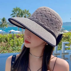 Women's Summer Straw Hat UV Protection Wide Brim | Breathable Bow Sun Hat Fashion Beach Accessory