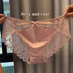 Plus Size Silk Shorts Sexy Lady Lace Hollow Breathable Satin Panties Women