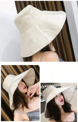 Japanese Sunshade Female Spring and Summer Sunscreen Free To Fold Big Brim Sun Hat Fisherman Hat Cover Face Oversized Hair