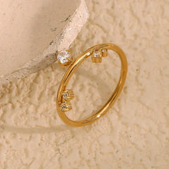 E.B.belle New White Rhinestone Crown Ring Tarnish Free Hypollergenic Stainless Steel Jewelry 18k Gold Plated For Women Girls