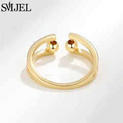 Fashion Anxiety Fidget Rings Adjustable for Women Simple Gold Color Round Beads Rotate Freely Ring Jewelry Anti Stress Gifts