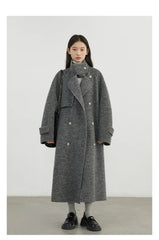 CHIC VEN Women Woolen Coats Loose Stand Collar Double-sided Overcoat Female Outerwear Office Ladies Clothing Autumn Winter 2024