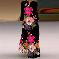Women's Maxi Dress Printed Retro Fashion y2k vestidos Long Sleeve Loose Robe S-5XL