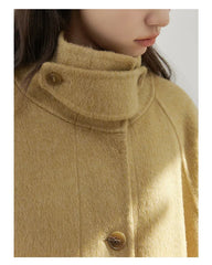 CHIC VEN Korean Women Woolen Coat Single Breasted Loose Stand Collar Belt Long Double-sided Ladies Overcoat Autumn Winter 2024